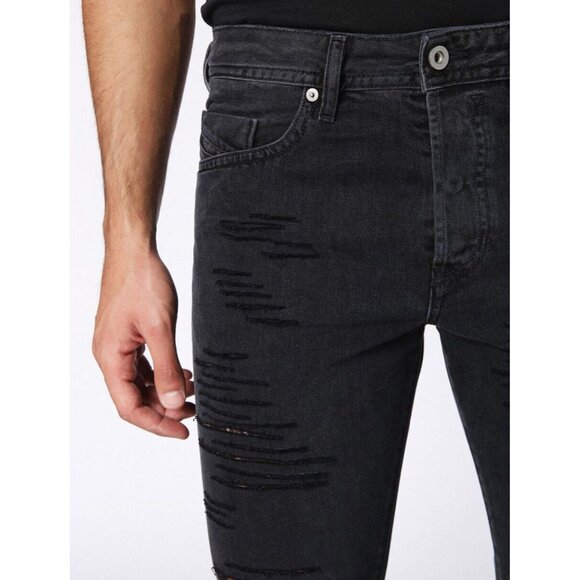 $228 Diesel Men's Buster Regular Slim Tapered Destroy Jeans 084PQ Black Size 34 - Picture 11 of 12